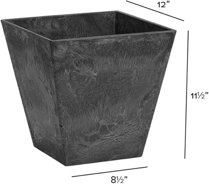 ArtStone Root & Vessel, Black, 35128 Ella Square Planter, 12, Inch