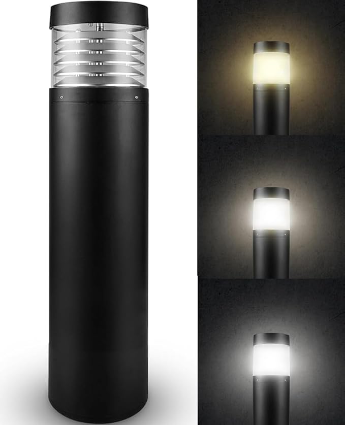 LightingLabs Led Bollard Landscape Lighting 10 Watts 25 Inch 3CCT 3000/4000/5000K 120-277V Outdoor Pathway Light Wired Ideal for Garden, Commercial Driveway Rated IP65 ETL Listed Circular Flat Louvre