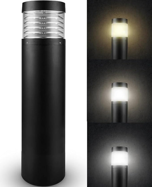 LightingLabs Led Bollard Landscape Lighting 10 Watts 25 Inch 3CCT 3000/4000/5000K 120-277V Outdoor Pathway Light Wired Ideal for Garden, Commercial Driveway Rated IP65 ETL Listed Circular Flat Louvre