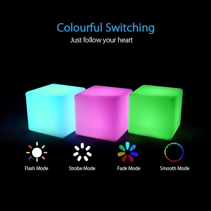 LED Mood Cube Light, Waterproof Rechargeable LED Bedside Table Lamp,Night Light with 16 Color Change and 4 Flash Modes,Suits for Outdoor Indoor Decoration (15x15x15cm)