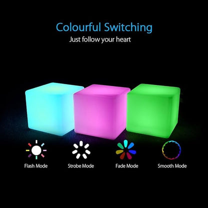 LED Mood Cube Light, Waterproof Rechargeable LED Bedside Table Lamp,Night Light with 16 Color Change and 4 Flash Modes,Suits for Outdoor Indoor Decoration (15x15x15cm)