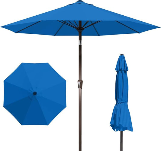 9FT Patio Umbrella with Fiberglass Ribs, Outdoor Market Table Umbrella with Crank and Tilt, UV Resistant Waterproof Canopy for Patio, Garden, Deck, Pool, Royal Blue