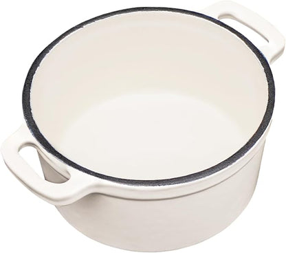 Flavehc Mini Cocotte 16 oz Mini Dutch Oven 0.5 qt. Cast Iron Garlic Roaster for Oven Garlic Confit Pot Ramekins with Lids Oven Safe Set of 2, White