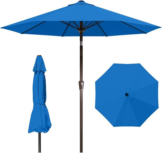 10FT Patio Umbrella Outdoor Market Umbrella with Crank and Tilt, 8 Flexible Fiberglass Ribs, UV-Resistant Waterproof Canopy for Patio, Deck, Garden, Backyard, Royal Blue