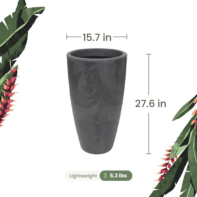 27.6" Tall Planter | Eco-Friendly, Durable, Lightweight | Indoor/Outdoor Use, All-Weather, Contemporary Design by Brazilian Artisans - Black
