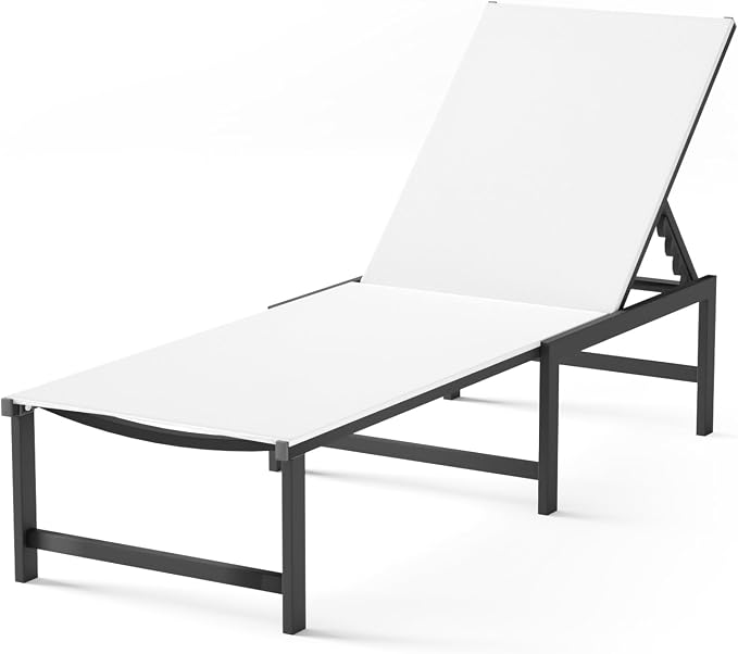 Patio Lounge Chair, Aluminum, 5 Adjustable Backrest, 1 Piece,White | Lightweight rustproof aluminum.5 adjustable backrest positions.Breathable quick-dry fabric.For poolside,beach,lawn,backyard.