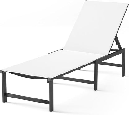Patio Lounge Chair, Aluminum, 5 Adjustable Backrest, 1 Piece,White | Lightweight rustproof aluminum.5 adjustable backrest positions.Breathable quick-dry fabric.For poolside,beach,lawn,backyard.
