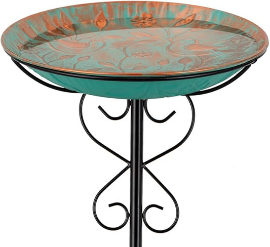 Metal Outdoor Bird Bath,Standing BirdBath & Bird Feeder with Stake Cast Iron Bird Baths Bowl for Outside Garden Patio Yard Lawn Decor