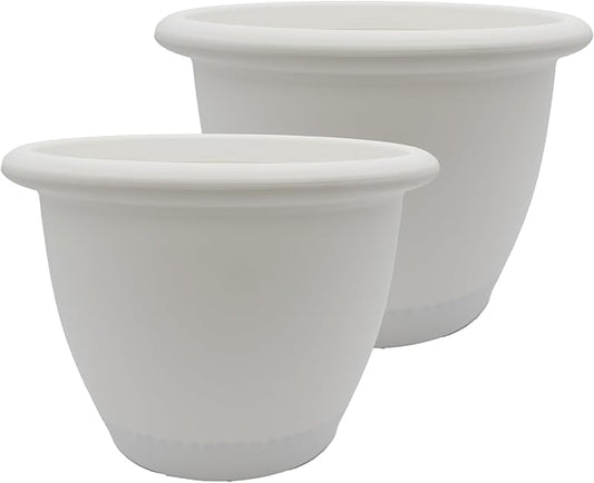 The HC Companies Sevilla Flower Planters - Outdoor & Indoor Planter - Round Self Watering Plant Pots for Herbs & More (14”, White, Pack of 2)