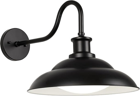 Outdoor LED Barn Light, 16 Inch Dome Large Farmhouse Exterior Wall Light Fixture with Adjustable Color Temperature, Modern Black White Wall Sconce Outside for House Garage Doorway, 1 Pack