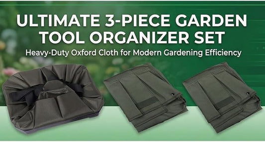 Luocute 3Pcs Garden Tool Bag Organizer, Heavy Duty 600D Oxford Fabric with 10 Pockets and Apron Mat, Foldable Standable Gardening Tote for Men Women, Bright Green