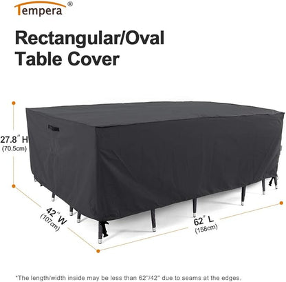 Tempera Outside Table and Chair Covers, Outdoor Dining Set Cover, Patio Furniture Cover Waterproof,Durable, Heavy Duty for Winter, Rectangle,62''L x 42''W x 27.8''H, Space Grey