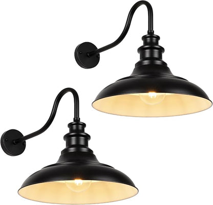 Exterior Farmhouse Barn Light, 16 Inch Vintage Outside Garage Light Fixtures, 2PCS Anti-Rust Waterproof Outdoor Light for Patio Frontdoor Entryway Doorway, Matte Black