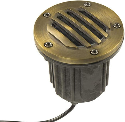 12V Brass In-Ground Well Light (Grated Top) with 5W 2700K Warm White MR16 LED Bulb for Low Voltage Landscape Lighting of Outdoor Pathway, Garden, Shrubs, Columns or Trees