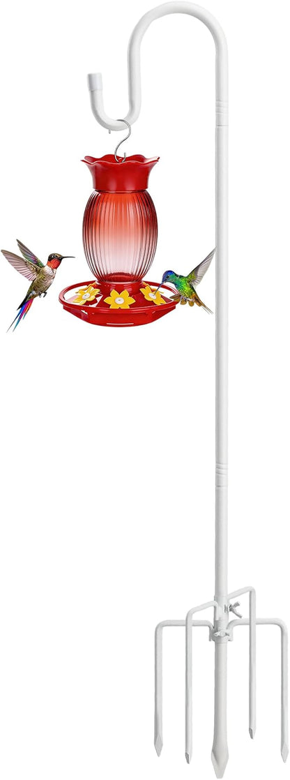 78" White Shepherds Hooks for Outdoor, Bird Feeder Pole with 5 Prong Base, Adjustable Height Shepherds Hook for Hummingbird Feeder, Bird Feeder, Lightweight Plant, Wind Chimes, Lanterns (1 Pack)