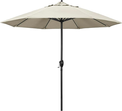 California Umbrella 9' Rd Aluminum Patio Umbrella, Crank Lift, Auto Tilt, Black Finish, 4yr Fade Warranty, Canvas