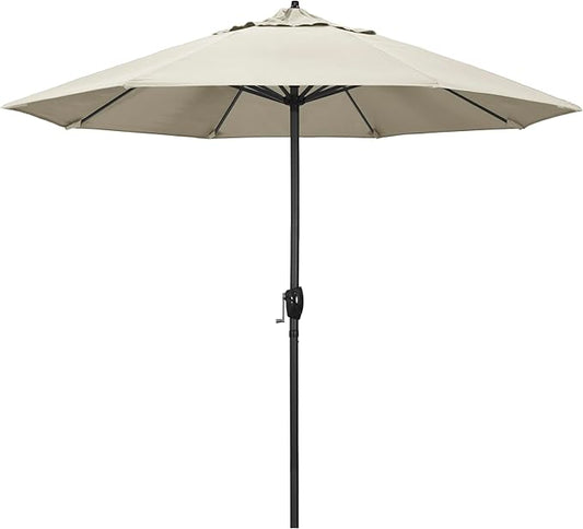 California Umbrella 9' Rd Aluminum Patio Umbrella, Crank Lift, Auto Tilt, Black Finish, 4yr Fade Warranty, Canvas