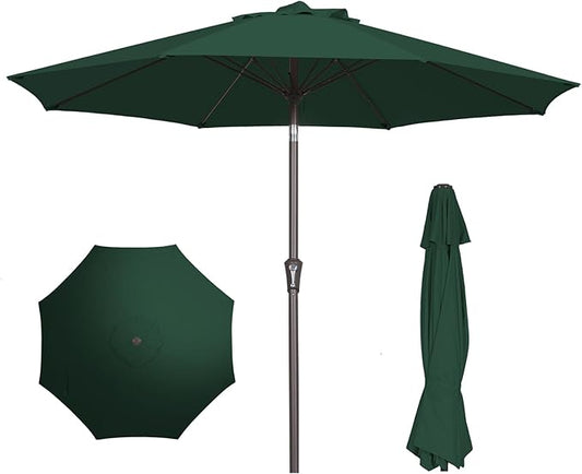 PatioKingdom 9FT Patio Outdoor Umbrella-UPF 50+ Sun Shade with Wind Vent, Push-Button Tilt & Smooth Crank Lift, Rust-Resistant Fiberglass Frame for Garden, Backyard,Yard (Dark Green, 9FT)