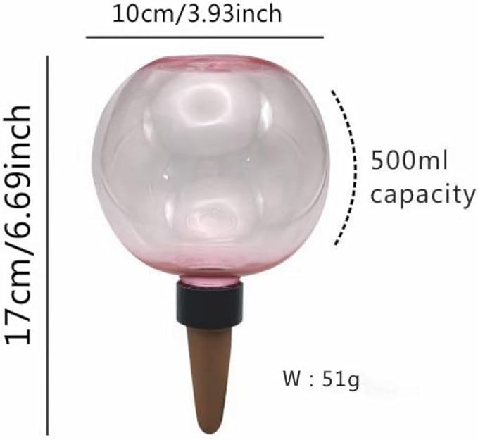 Komorebi Large Plant Watering Ball 17.6 oz- Top-Fill-Self Water Planter Indoor/Outdoor Plastic Slow-Release Water Ball Terracotta for Plants (4, Pink)