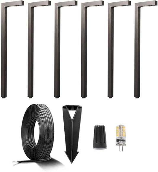 Gardenreet Brass Low Voltage Path Lighting Kit (6 Pack Path Lights) with 100 Feet Cable and 30Pack Wire Connectors for Outdoor Pathway House Garden Patio Without Transformer
