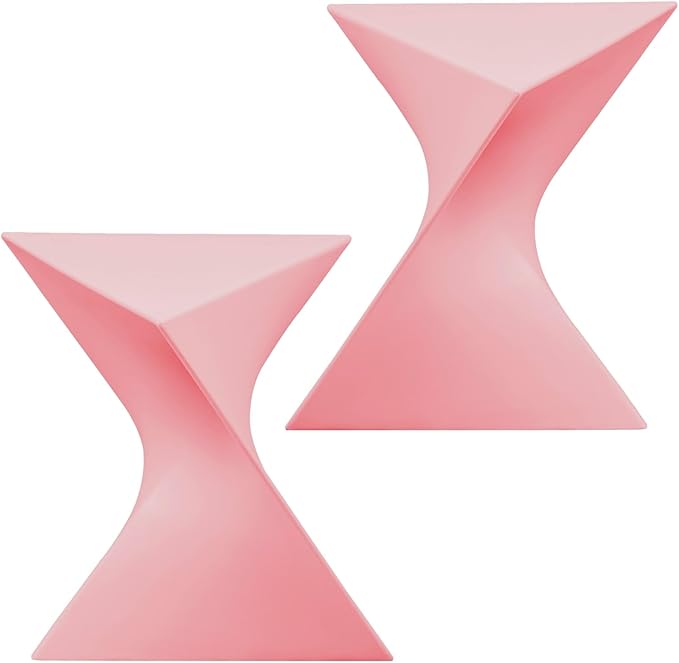 LeisureMod 15.75" Stackable Weather-Resistant Plastic Triangular Side Table - Accent End Table for Indoor & Outdoor Use (Pink, Set of 2)