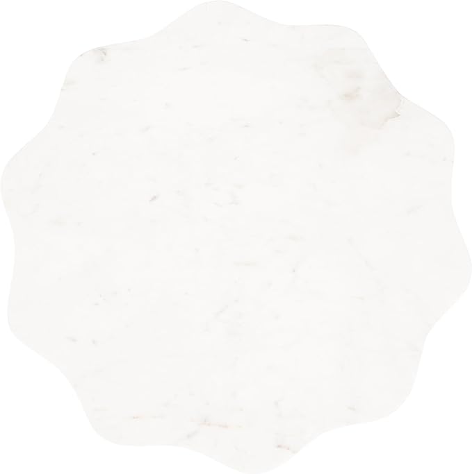 Kate and Laurel Sanzo Modern Round Side Table, 14 x 14 x 24, White Marble and Antique Brass, Decorative Circle End Table with Scalloped Marble Tabletop for Indoor Plant Stand or Bedroom Nightstand