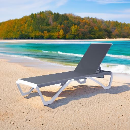 Kozyard Outdoor Chaise Lounge Chair, Fully Flat Adjustable Patio Lounger with Aluminum Frame & Resin Legs, Textilene Fabric for Poolside, Backyard & Beach (Gray)