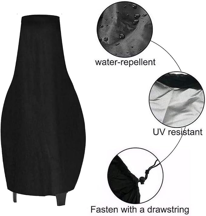 LARGE SIZE Outdoor Chimney Protective Cover Patio Furniture Covers, Patio Chiminea Caps, Protective Chiminea Covers, Weather Resistant Fire Pit Heater Cover (Black, 59x31x12inch)