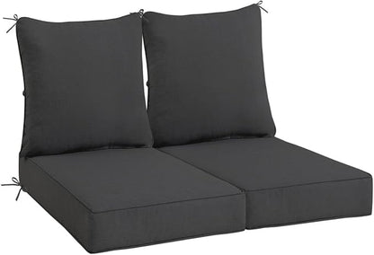Sundale Outdoor Olefin Deep Seat Cushion Set of 2, Patio Chair Cushion and Pillow, Water-Resistant Sectional Sofa Pad with Straps Dark Gray, 23 x 26 x 4 Inches