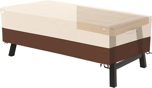 Tuyeho Patio Furniture Cover 48 x 28 x 13 inch, Durable Heavy Duty Oxford Fabric Outdoor Rectangular Table Cover , Waterproof & Weather Resistant for Your Coffee Table and Chairs (Beige & Brown)