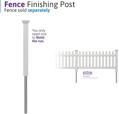 3ft Tall (1 Post) Fence Finishing Post for WamBam Newport No Dig White Picket Fence, Easy Install Outdoor Support for Backyard or Patio, Yard Enclosure Component, No Dig Panels, ZP19003