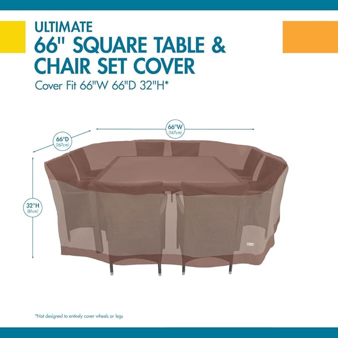 DUCKCOVERS Ultimate Waterproof 66 Inch Square Patio Table & Chair Set Cover, Outdoor Table and Chair Cover