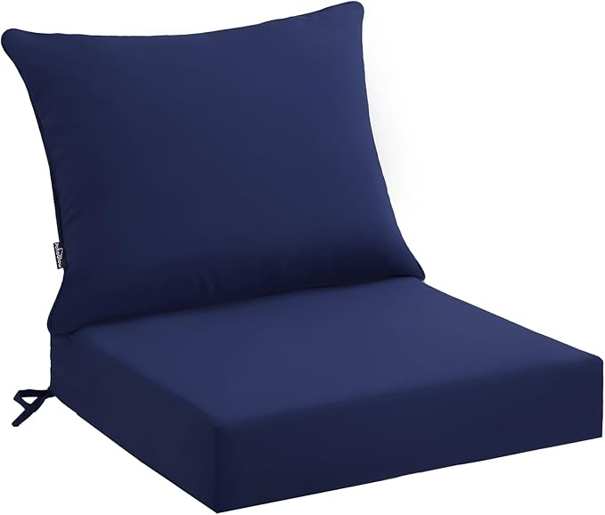 PatioGlow Outdoor Seat Cushion Set 22 x 24 x 4 Inch, Waterproof & Fade Resistant Patio Furniture Cushions with Removable Cover and Ties, Thick Deep Seating Pads for Outside Chair Sofa Couch, Dark Blue