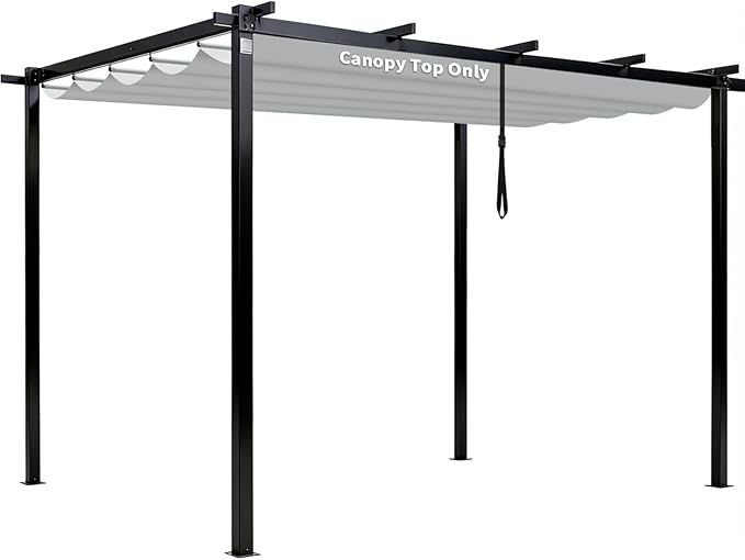 10' X 10' Pergola Shade Cover for Outdoor Retractable Durable Fabric Canopy Replacement Top, Sun Shade for Outside (Gray)