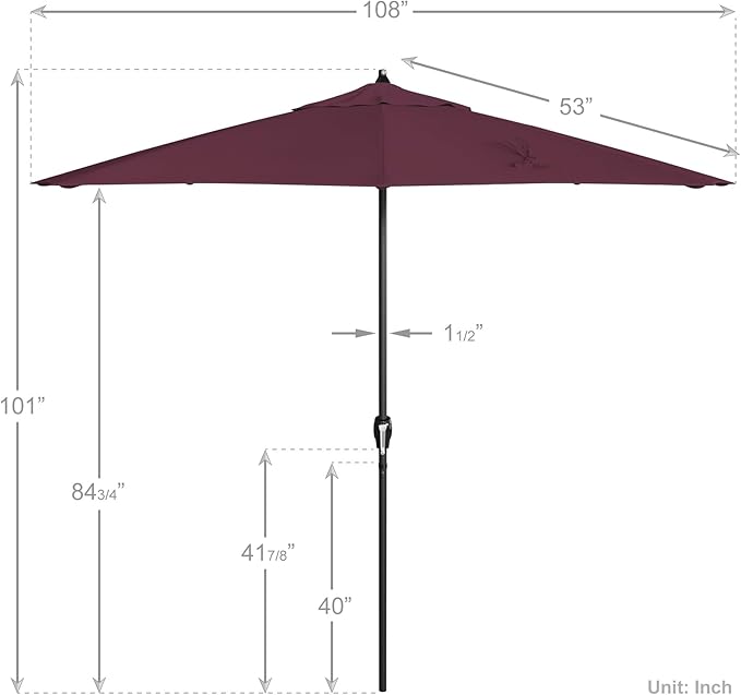 California Umbrella 9' Rd Aluminum Patio Umbrella, Crank Lift, Auto Tilt, Black Finish, 4yr Fade Warranty, Purple