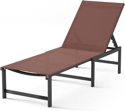 Patio Lounge Chair, Aluminum, 5 Adjustable Backrest, 1 PieceBrown | Lightweight rustproof aluminum.5 adjustable backrest positions.Breathable quick-dry fabric.For poolside,beach,lawn,backyard.