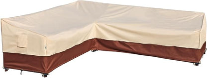 Outdoor Patio Furniture Covers, Waterproof Rip-Stop Anti-UV 600D Heavy Duty Outdoor Couch Cover with 3 Air Vent, L-Shaped-Left Facing-58''X85'', Beige & Reddish Brown