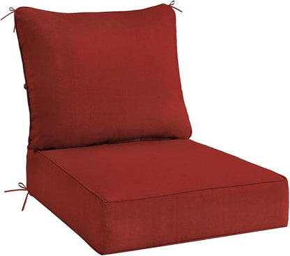 Sundale Outdoor Olefin Deep Seat Cushion, Patio Chair Cushion and Pillow, Water-Resistant Sectional Sofa Pad with Straps Red, 24 x 24 x 6 Inches
