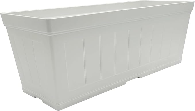Classic Home and Garden Plastic Falmouth Window Box Planter with Drainage Holes, Starlight White Beadboard, 24in