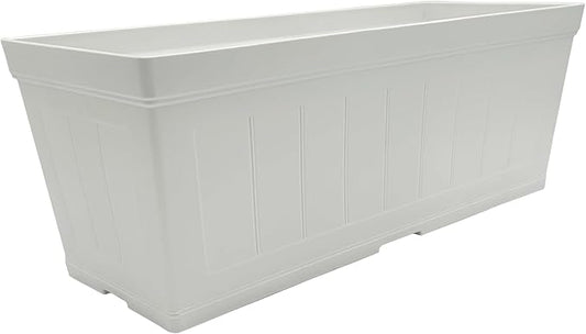 Classic Home and Garden Plastic Falmouth Window Box Planter with Drainage Holes, Starlight White Beadboard, 24in