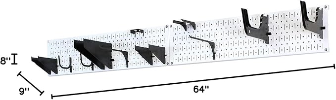 Wall Control Garage Storage Rack Lawn & Garden Tool Organization Wall Mount Organizer - Easy to Install 64" Wide Home & Garage Metal Peg Board Set (White Pegboard)