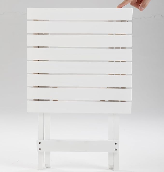 Outdoor Small Table Square Folding Wooden Patio Side Table Set of 2 Furniture Table for Adirondack Chair, Balcony, Porch, No Assembly Required, White
