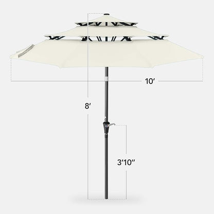 Best Choice Products 10ft 3-Tier Market Patio Umbrella, Outdoor Sun Shade with Tilt, Crank Lift, 8 Ribs for Backyard, Deck, Poolside – Ivory