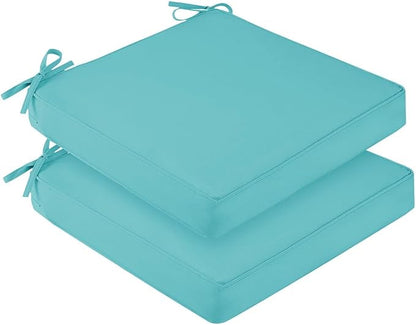 downluxe Waterproof Outdoor Chair Cushions for Patio Furniture, 24" x 24" x 4" Patio Chair Cushion with Adjustable Ties & Portable Handle, Square Outdoor Cushion with Removable Cover, Teal, 2 Pack