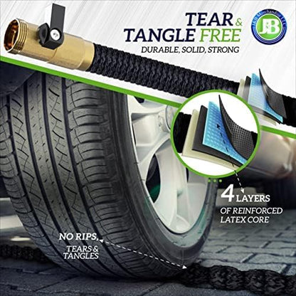 J&B XpandaHose 100ft Expandable Garden Hose - Heavy Duty Superior Strength 3750D - 4 -Layer Latex Core - Extra Strong Brass Connectors and Storage Bag (Black 100)
