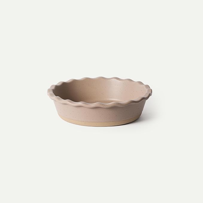 MORA Ceramic Pie Pan for Baking - 9 inch - Deep and Fluted Pie Dish for Old Fashion Apple Pie, Quiche, Pot Pies, Tart, etc - Modern Farmhouse Style Porcelain Ceramic Pie Plate - Mushroom