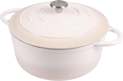 Nuovva Enamelled Cast Iron Dutch Oven Pot with Lid 6.4 Quart Non Stick Casserole Pot-Heavy Duty & Oven Safe up to 500° F for Bread Baking, Braising, Stews, Roasting - 28cm Oyster