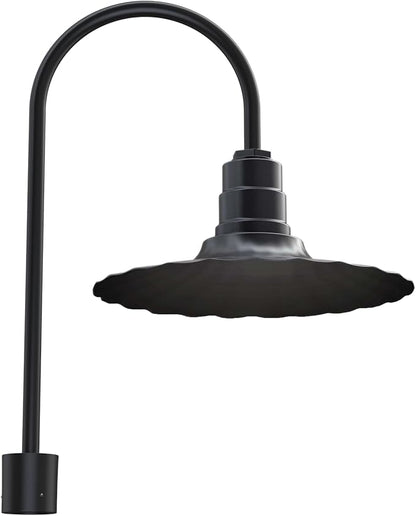 Steel Lighting Co. Highland Park Light | Pole Top Mounted | 16" Radial Wave | Upslope Gooseneck with Slip Fitter for 2-3/8" Standard Poles | Made in America | Matte Black Exterior/Matte Black Interior