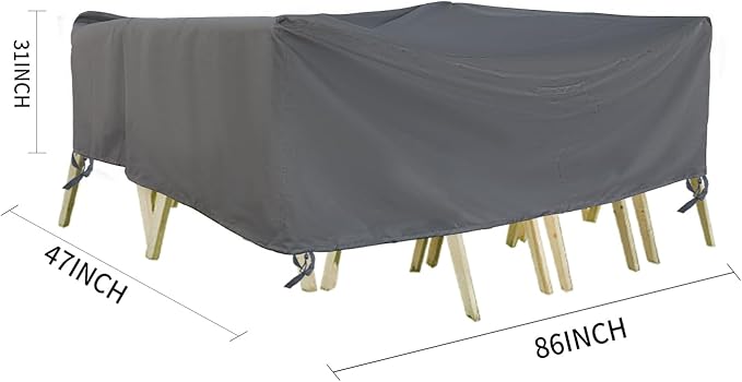 Outdoor Furniture Covers, Rectangular patio table cover, Waterproof for Outdoor patio set cover, Dining table cover, 86"W x 47"D x 31"H Grey