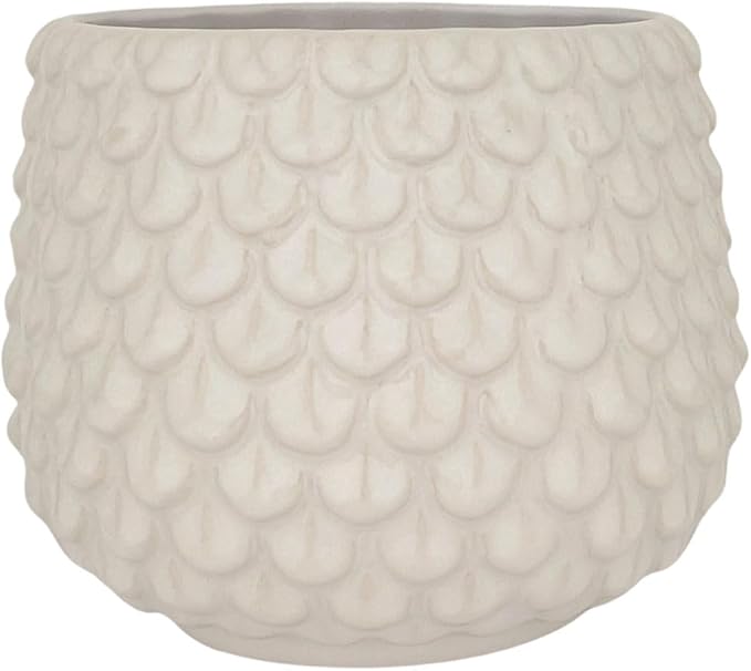 Bloomingville Stoneware Flower Pot Pinecone, Planter Cache Pot, Size M (5,25''), White
